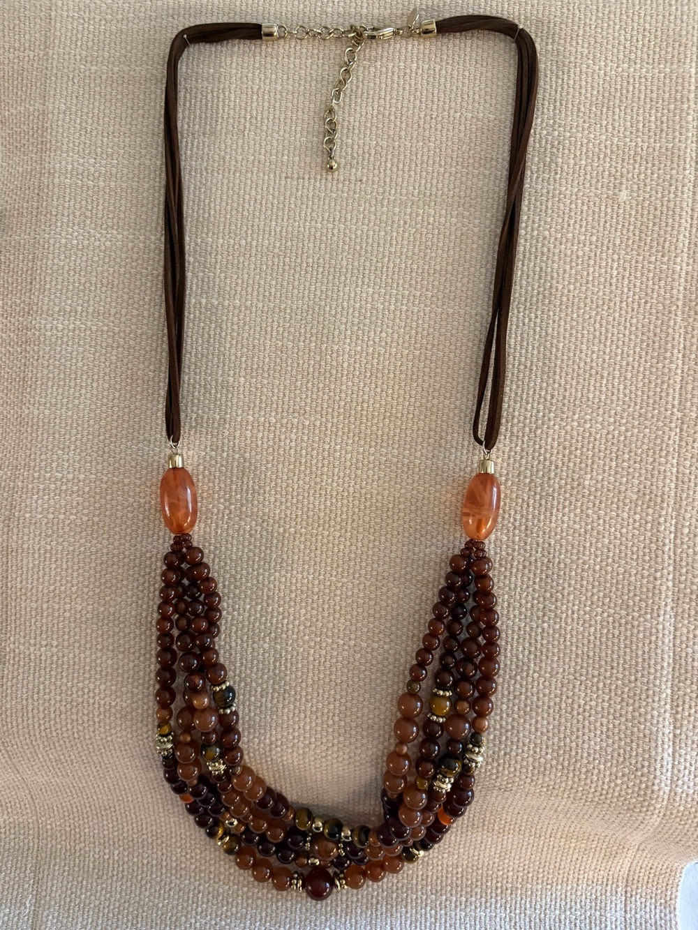 Chico's Brown and Amber Multi-Strand Beaded Necklace
